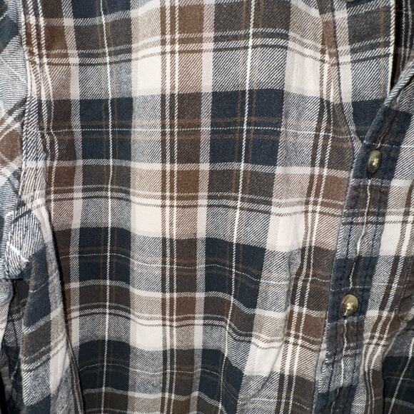 Eddie Bauer Brown Cream Navy Plaid Button Down Shirt Men’s Large - Picture 2 of 4